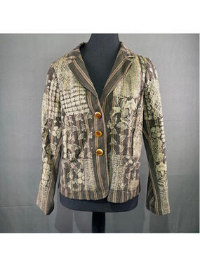 Burning Torch Blazer Women M Patchwork Wool Linen Boho Cottagecore Artwear Brown